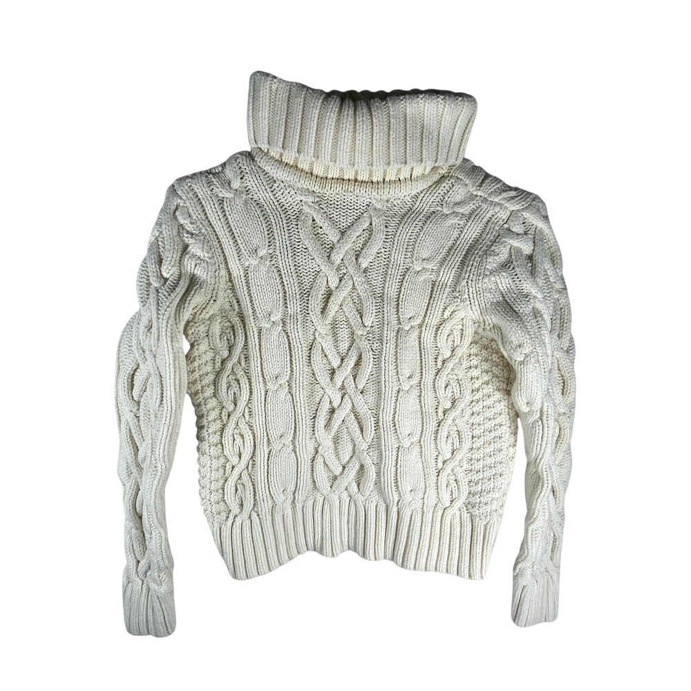 Lands' End Drifter Sweater Women Small White Cable Knit Pullover Turtleneck Warm